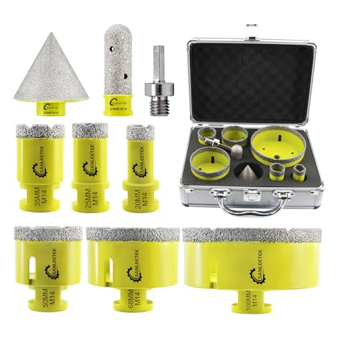 SANLEETEK Diamant Fliesenbohrer Set (20/25/35/50/68/100mm+20mm Fingerfräser+50mm Diamant Fasenbohrer+Sechskant Adapter) Diamant Lochsäge für Keramische Fliesen Porzellan Marmor Granit M14 Gewinde von SANLEETEK