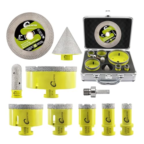SANLEETEK Diamant Fliesenbohrer Set - Diamant Lochsäge Set 10 Stücke (20/25/35/50/68/100mm+20mm Fingerfräser+50mm Fasenbohrer+125mm Trennscheibe X Mesh+Adapter) für Porzellan Fliesen Marmor Granit von SANLEETEK