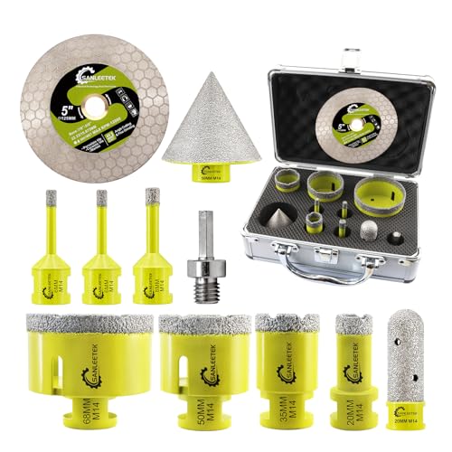 SANLEETEK Diamant Fliesenbohrer Set - Diamant Lochsäge Set 11 Stücke (6/6/8/20/35/50/68mm+20mm Fingerfräser+50mm Fasenbohrer+125mm Trennscheibe+Adapter) für Porzellan Fliesen Keramik Marmor Granit von SANLEETEK