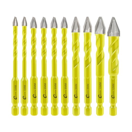 SANLEETEK Exzenterbohrer mit Schräger Kopf - Fliesenbohrer Set für Holz Kunststoff Mauerwerk Keramische Fliesen Beton 10 Stücke 5mm*2+6mm*4+8mm*2+10mm+12mm, Schnellwechsel Sechskant Schaft von SANLEETEK