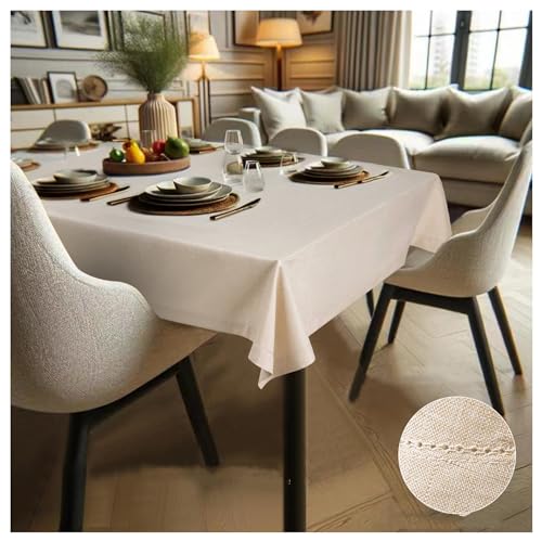 SANLEHAUSE Leinen Tischdecke Beige Rechteckige 155 x 400cm, Handgefertigt Tischtuch, Natürliches Umweltfreundliches Material, Einfarbige Tischdecke, Hohl, klassisches Design von SANLEHAUSE