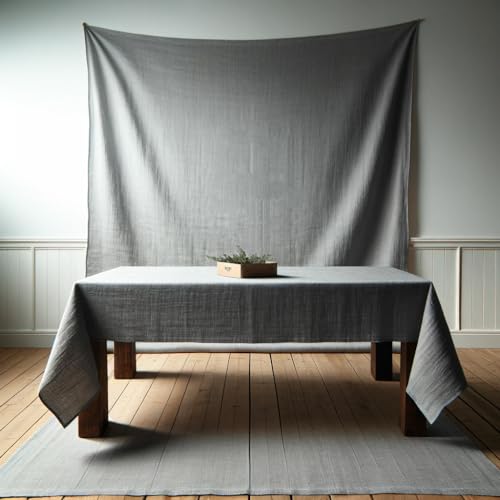 SANLEHAUSE Leinen Tischdecke Grau Rechteckige 155 x 400cm, Handgefertigt Tischtuch, Natürliches Umweltfreundliches Material, Einfarbige Tischdecke, Hohl, klassisches Design von SANLEHAUSE