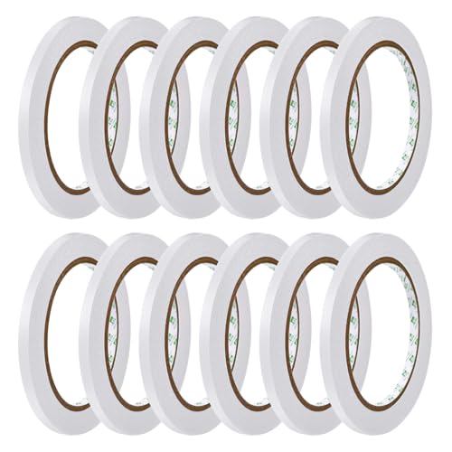 SANLI TAPE Doppelseitiges Klebeband Dünn 12 Rollen Selbstklebendes Klebeband zum Basteln, Nähen, Sammelalbum, Handarbeit, Tapeten, Kartenherstellung, Geschenkverpackung, 6 mm * 10 Meter von SANLI TAPE