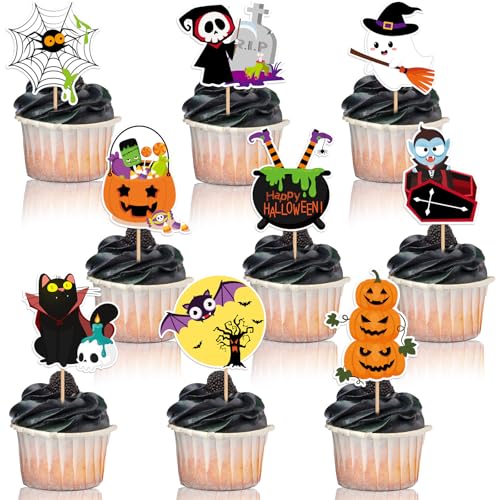 SANNIX 72 Stück Halloween-Cupcake-Topper – Kürbis-Fledermaus-Geister-Dekorationen für Geburtstagsparty, Kuchen und Lebensmitteldekoration SANNIX 72 Stück Halloween-Cupcake-Topper – Kürbis-Fledermaus-Geister-Dekorationen für Geburtstagsparty, Kuchen und Lebensmitteldekoration von SANNIX