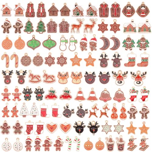 SANNIX 110 Stück/55 Paar Weihnachtsanhänger, weihnachtlicher Lebkuchenmann-Anhänger, goldene Emaille-Anhänger für selbstgemachte Armbänder, Halsketten, Ohrringe, Bastelbedarf SANNIX 110 Stück/55 Paar Weihnachtsanhänger, weihnachtlicher Lebkuchenmann-Anhänger, goldene Emaille-Anhänger für selbstgemachte Armbänder, Halsketten, Ohrringe, Bastelbedarf von SANNIX