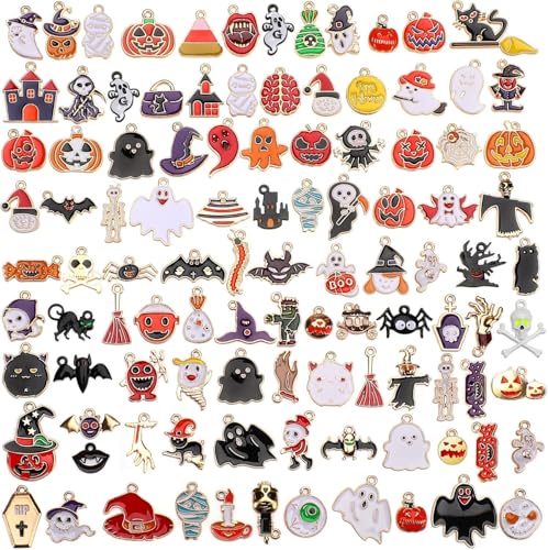 SANNIX 110 Stück Halloween Charms Gold Emaille Schmuckherstellung Charms für Halloween Armband Halskette Herstellung und Dekoration von SANNIX