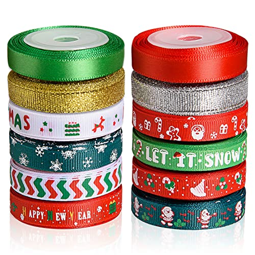 SANNIX 12 Rollen 60 Yard Weihnachtsband für Geschenkverpackungen, 3/8 Zoll Schneeflocke Weihnachtsmann Weihnachten Geschenkband gedruckt Ripsband Satin Urlaub Bänder für Weihnachtsdekoration DIY SANNIX 12 Rollen 60 Yard Weihnachtsband für Geschenkverpackungen, 3/8 Zoll Schneeflocke Weihnachtsmann Weihnachten Geschenkband gedruckt Ripsband Satin Urlaub Bänder für Weihnachtsdekoration DIY von SANNIX