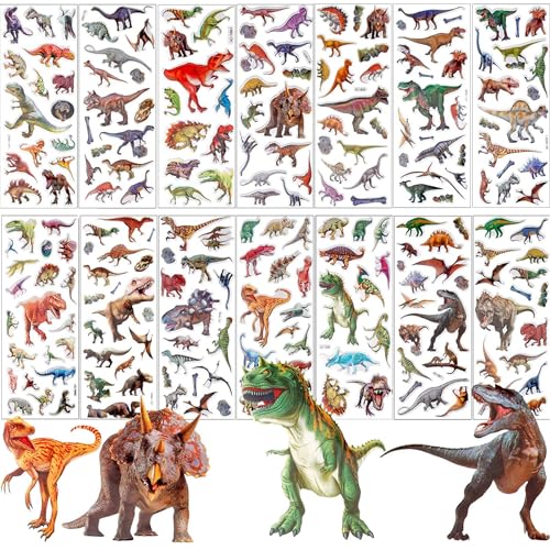 SANNIX 200 Stück 3D-Dinosaurier-Aufkleber für Kinder, 14 Blatt, geschwollene Tiere, Aufkleber für Scrapbooking, Bullet Journal von SANNIX