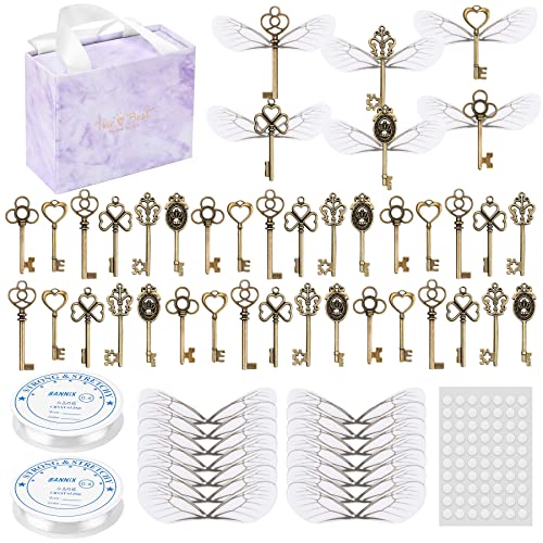 SANNIX 48 Stück große Vintage-Skelettschlüssel fliegende Schlüssel Charms mit 50 Paar Libellenflügel und 60 Meter elastische Kristallschnur für DIY Weihnachtsdekorationen SANNIX 48 Stück große Vintage-Skelettschlüssel fliegende Schlüssel Charms mit 50 Paar Libellenflügel und 60 Meter elastische Kristallschnur für DIY Weihnachtsdekorationen von SANNIX