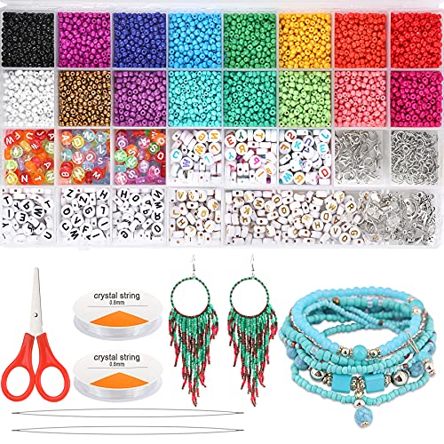 SANNIX 8880 Stücke Glasperlen Set 8000 Stück 3mm Glasperlen Perlen 600 Stück Buchstabenperlen Mini Glasperlen zum auffädeln Kit für DIY Armbandkunst Armbänder Halsketten Schmuck Basteln von SANNIX