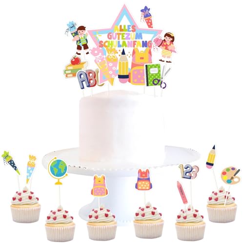 SANNIX Tortendeko Einschulung, 16 Stück Schulanfang Cupcake Toppers Deko Schuleinführung Deko Kuchen Muffins Zucker Dekorationen für Mädchen Jungen 1. Schultag Party Deko SANNIX Tortendeko Einschulung, 16 Stück Schulanfang Cupcake Toppers Deko Schuleinführung Deko Kuchen Muffins Zucker Dekorationen für Mädchen Jungen 1. Schultag Party Deko von SANNIX