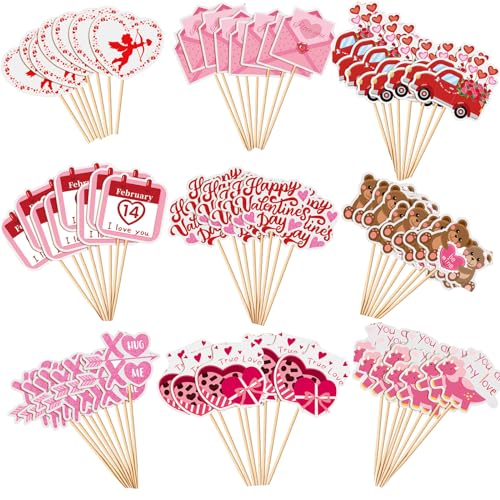 SANNIX Cupcake-Topper zum Valentinstag, "Happy Valentines Day", Cupcake-Topper, rosa und rot, Valentinstags-Picker für Valentinstag, Hochzeit, Verlobung, Party-Dekorationen (9 Design), 72 Stück von SANNIX
