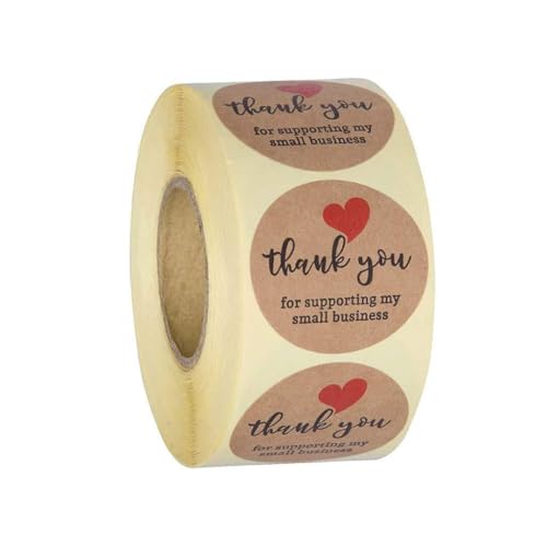 SANRLO 500 Stück Aufkleber mit Aufschrift "Thank You For Supporting Small Business", Kraftpapier, handgefertigt, Briefumschlag-Siegeletiketten von SANRLO