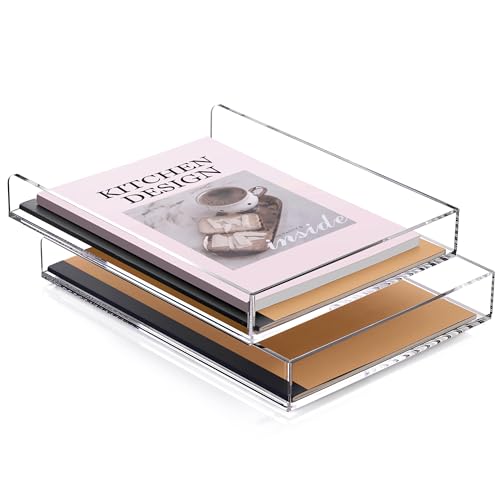 SANRUI Briefablage, Acryl Transparent Ablagefächer Stapelbar, Dokumentenablage, Briefkorb, Schreibtisch, 2-Stufige, Transparent von SANRUI