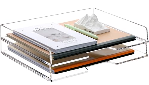 SANRUI Papier-Briefablage, Organizer, stapelbarer Papiersortierer, Organizer für Briefe, A4, Acryl, Bürobedarf, Schreibtisch-Organizer für Zuhause, Büro, 2 Stück, transparent von SANRUI