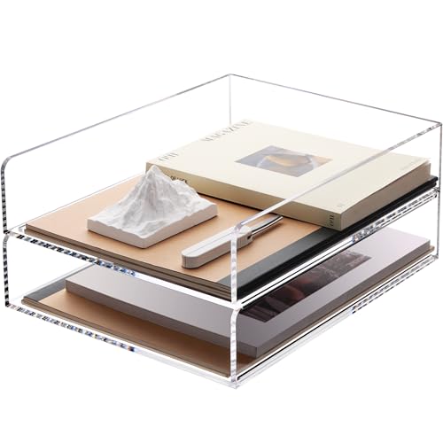 SANRUI Transparenter Schreibtisch-Organizer aus Acryl, stapelbare Briefablage, vertikale transparente Papierablage, Papiersortierer für Büro, Zuhause oder Schule, 2 Ablagen SANRUI Transparenter Schreibtisch-Organizer aus Acryl, stapelbare Briefablage, vertikale transparente Papierablage, Papiersortierer für Büro, Zuhause oder Schule, 2 Ablagen von SANRUI