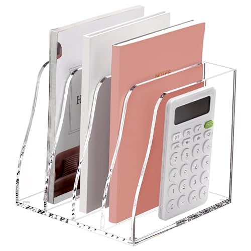 SANRUI Schreibtisch-Organizer aus Acryl, transparenter Aktenordner mit 4 vertikalen Fächern, platzsparende Aufbewahrung für Bürobedarf, langlebig, modernes Design, Zeitschriftensammler für Zuhause, von SANRUI