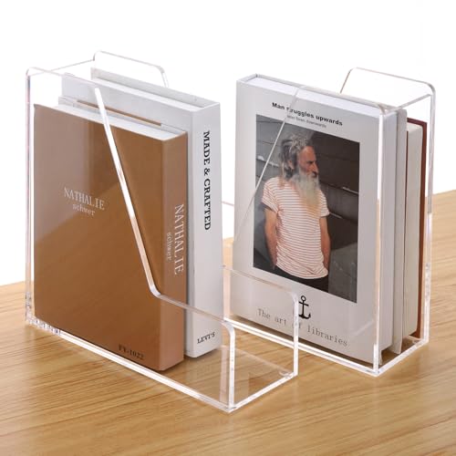 SANRUI Zeitschriftensammler aus Acryl, Schreibtisch-Organizer, Zeitschriftenständer, transparent, vertikaler Aktenordner, 21,5 cm T x 8,9 cm B x 22 cm H, 2 Stück von SANRUI