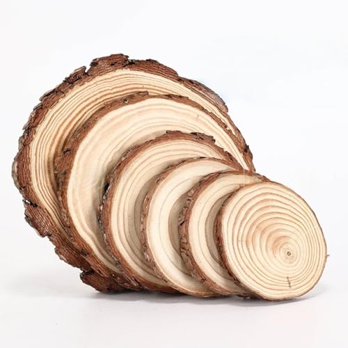 20 Stücke Unbehandeltes Holzkreise，Holzscheiben ohne Loch，Holz Log Scheiben，für DIY Handwerk Hochzeit Mittelstücke Weihnachten Dekoration Baumscheibe(Size:10-12cm（3.9-4.7in）) von SANSWUNIU