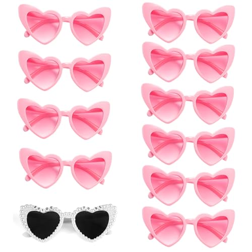 SANTUO 11 Paar Hen herzförmige Brillen randlose rahmenlose Sonnenbrille Braut Team Zubehör Junggesellinnenabschied Zubehör Braut Team Herz Brillen Set für Party (Rosa) von SANTUO