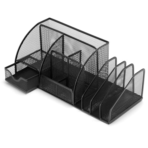 SANWICH Schreibtisch-Organizer aus Netzstoff, Stifthalter und Schreibtisch-Post-Organizer, 2-in-1, kleiner Metall-Büro-Schreibtischzubehör, Aktensortierer für Büro und Zuhause von SANWICH