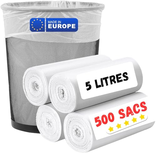 Müllbeutel, 5 l, weiß | 500 weiße Beutel (10 Rlx mit 50 Beuteln) | Mülleimer für Badezimmer – WC – Sanitär | Tourismus – Hotels – Auto | Leichter Hygieneabfall – Kosmetik | von SANYGIENE