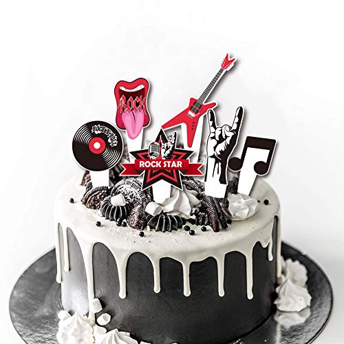 24 Pcs Rock Gitarre Cake Topper Tortendeko，SANYUANHE Geburtstagstorte Dekoration，Musik Happy Birthday Tortendeko,Disco Note Geburtstag Kuchen Topper，für Musiker Rock Party von SANYUANHE