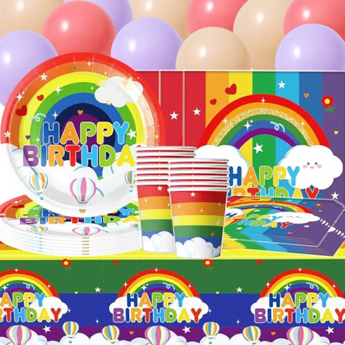 91 Stk Regenbogen Geburtstag Party Geschirr Set,Bunte Kinder ballons Dekoration,Regenbogen Party Dekoration Papier Besteck, Becher, Serviette, Tischdecke und Luftballons, komplettes Set für 20 Persone 91 Stk Regenbogen Geburtstag Party Geschirr Set,Bunte Kinder ballons Dekoration,Regenbogen Party Dekoration Papier Besteck, Becher, Serviette, Tischdecke und Luftballons, komplettes Set für 20 Persone von SANYUANHE
