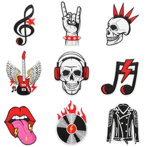 9 Stück Rock Punk Band Patch Set,Hip-Hop Totenkopf-Stickerei-Patches mit Goldprägung - DIY-Set für Halloween-Kostüme, Musiksymbole, Jacken, Jeans, Hüte, Taschen, T-Shirts, Mützen Schals Décoration 9 Stück Rock Punk Band Patch Set,Hip-Hop Totenkopf-Stickerei-Patches mit Goldprägung - DIY-Set für Halloween-Kostüme, Musiksymbole, Jacken, Jeans, Hüte, Taschen, T-Shirts, Mützen Schals Décoration von SANYUANHE