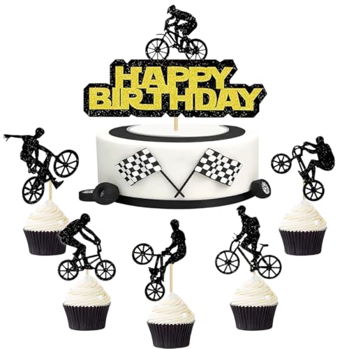 SANYUANHE 21 Stück Mountainbike-Fahrrad-Kuchen-Deko,Schwebendes Fahrraddesign für Radsportbegeisterte,Radsport Happy Birthday Tortendeko,Fahrrad Cupcake Toppers,Sportparty Kindergeburtstage Party Deko von SANYUANHE