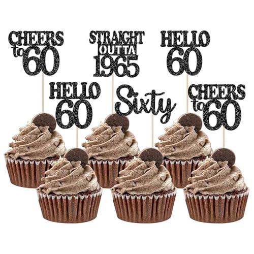 SANYUANHE 25 Stück 60 Jahre alte Kuchendekoration, 60 Jahre alte Männer und Frauen Geburtstag Motto Party Dekoration, glänzend schwarz gold Kuchen Tasse Dekoration Party SANYUANHE 25 Stück 60 Jahre alte Kuchendekoration, 60 Jahre alte Männer und Frauen Geburtstag Motto Party Dekoration, glänzend schwarz gold Kuchen Tasse Dekoration Party von SANYUANHE