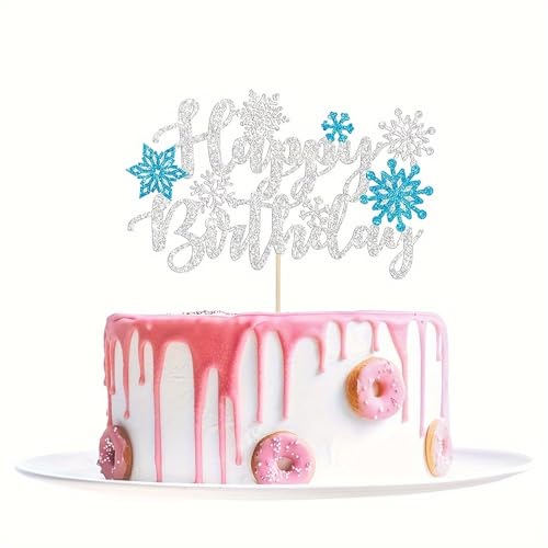 SANYUANHE 25 Stück Winter Schneeflocken Kuchendekorationen,Eiskönigin Happy Birthday Cake Topper,Schneeflocken Kuchen Topper,Eisblaue Festdekoration,Weihnachtsgeschenke für Kinder von SANYUANHE
