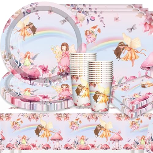 SANYUANHE Fee Geburtstag Partygeschirr Set,61 Pcs Schmetterling Fee Kindergeburtstag Deko,Tassen, Tellern, Servietten, Tischdecken SANYUANHE Fee Geburtstag Partygeschirr Set,61 Pcs Schmetterling Fee Kindergeburtstag Deko,Tassen, Tellern, Servietten, Tischdecken von SANYUANHE