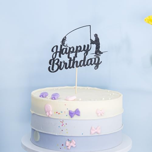 SANYUANHE Fishing Cake Decoration, 25 Pieces Happy Birthday Fisherman Cupcake Party Theme for DIY Cake Dessert Chocolate Decoration Set von SANYUANHE