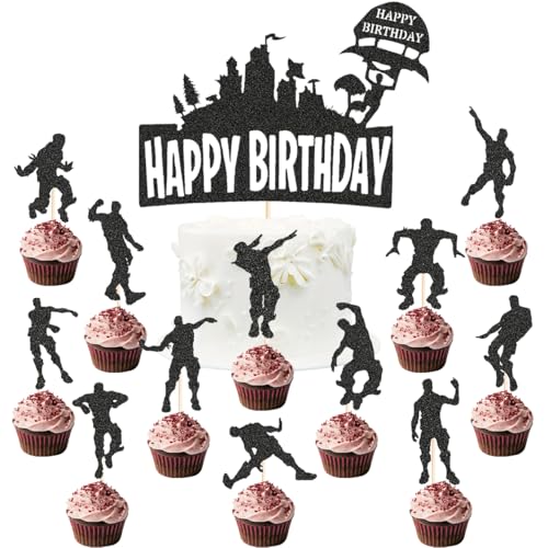 SANYUANHE 25 Stück Geburtstagskuchen-Dekoration für Spiele-Enthusiasten, Gamepad-Spielvideos, Kinderparty-Zubehör,Videospiel Happy Birthday Cupcake Topper,Kuchen Deko von SANYUANHE