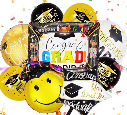 SANYUANHE Graduate Ballon Dekoration, 10 Pcs schwarzes Gold Abschlussballon Dekoration Party, Männer Frauen Abschlussfolienballons, Glückwunsch Abschlussfeier Dekorationen, Abschlussurkunde Zeremonie SANYUANHE Graduate Ballon Dekoration, 10 Pcs schwarzes Gold Abschlussballon Dekoration Party, Männer Frauen Abschlussfolienballons, Glückwunsch Abschlussfeier Dekorationen, Abschlussurkunde Zeremonie von SANYUANHE