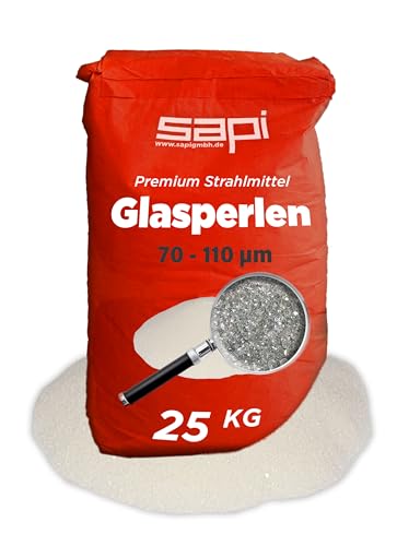 SAPI Glasperlen Strahlmittel, 40-70 µm (0,04-0,07 mm), Körnung, 25 kg Papiersack, Premium Strahlmittel zur Oberflächenbehandlung von SAPI