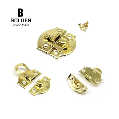 Dekorative Knebelverschlüsse in 4 Größen – Verschließbare Haken in Gold/Silber/Bronze for Schmuckkisten und Holzkisten (Schrauben im Lieferumfang enthalten)(B golden 26x29mm) von SAPIIKEF