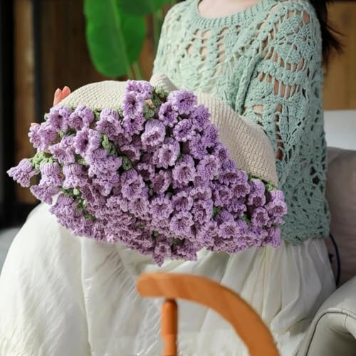 SAQECANU Häkelblumen-Rosenstrauß-Decke-Set, handgefertigt, gestrickte Rosen-Blumen-Bettdecke, Geschenk für Muttertag, Geburtstag, Valentinstag (Materialverpackung) von SAQECANU