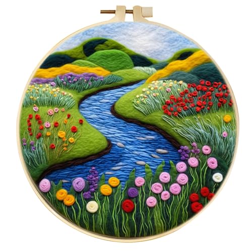 SARBUTER Nadelfilz-Kits, DIY-Wollfilz-Starer-Nadelfilz-Kits für Anfänger, geeignet für Geschenkartikel, Heimdekoration (Bachblumen-Landschaft) von SARBUTER
