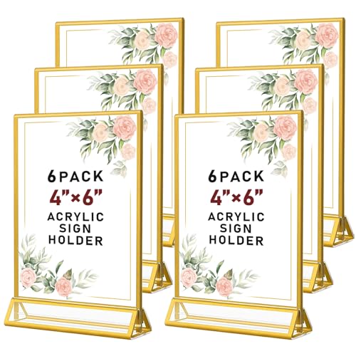 SAREAL 6er-Pack Gold-Bilderrahmen Doppelseitig, 10X15 cm klar Staffelei Tabelle steht für Zeichen, Acryl Gold Tischnummer Halter, Goldrahmen für Hochzeit Tischnummern, Menü-Halter, Gold Fotorahmen SAREAL 6er-Pack Gold-Bilderrahmen Doppelseitig, 10X15 cm klar Staffelei Tabelle steht für Zeichen, Acryl Gold Tischnummer Halter, Goldrahmen für Hochzeit Tischnummern, Menü-Halter, Gold Fotorahmen von SAREAL