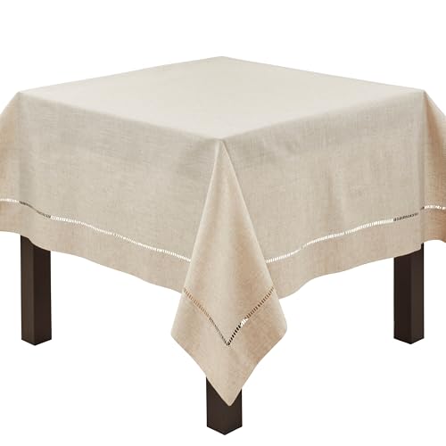 SARO LIFESTYLE Toscana Tischdecke aus Poly- und Leinen-Mischgewebe, mit Hohlsaum, Naturfarben, 101,6 cm von SARO LIFESTYLE