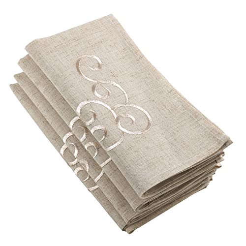 SARO LIFESTYLE Swirling Collection Servietten, Bestickt, 4 Stück, 80% Polyester, 20% Leinen, Natur, 20", 4 von SARO LIFESTYLE