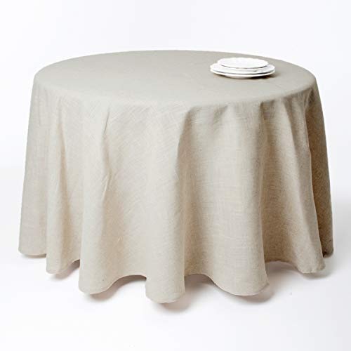 SARO LIFESTYLE Toscana Tischdecke, Poly- und Leinen-Mischgewebe, ohne Hohlsaum, naturfarben, 304,8 cm von SARO LIFESTYLE