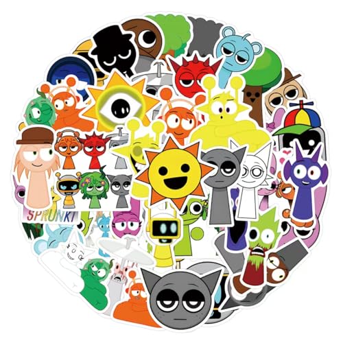 Sprunki Cartoon-Sticker Set, 55 Stück, Verschiedene Charaktere, Dekorative Aufkleber für Tassen, Notizbücher und Gepäck Sprunki Cartoon-Sticker Set, 55 Stück, Verschiedene Charaktere, Dekorative Aufkleber für Tassen, Notizbücher und Gepäck von SASA baby