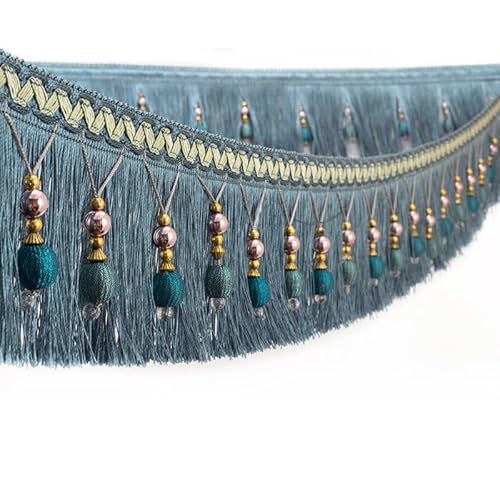 1 Stück 300 cm Perlenfransenbesatz – elegante geflochtene Polyesterquaste for Heimdekoration und DIY-Projekte(Blue gray) von SASAS