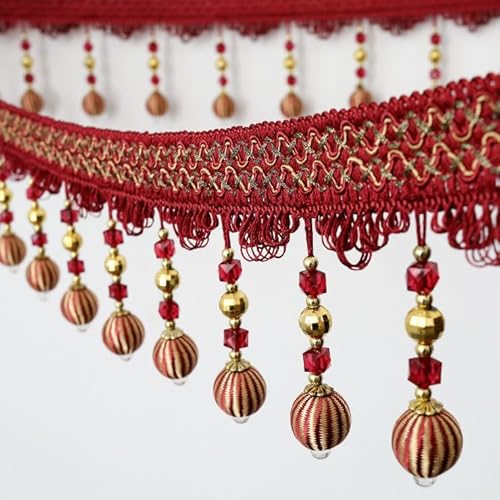 1 Stück geflochtene Fransenbesatz aus Kristallperlen for Selbermachen for Vorhänge – langlebige Polyesterspitze, Heimdekoration, Nähzubehör(Red,12 meters) von SASAS