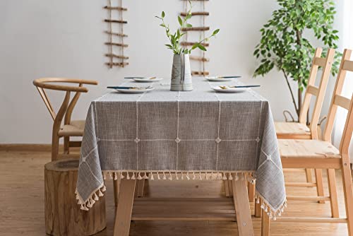SASIGAYA Baumwolle Leinen Tischdecke Grau Abwaschbar,Kariert Tischdecke mit Quasten,Wasserabweisend Tischtuch für Rechteckige Fleckschutz für Küche Esstisch Dekoration Garten-Tischtücher(100×160cm) von SASIGAYA
