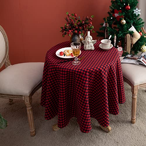 SASIGAYA Runde Tischdecke Weihnachten Tischdecke Vintage Karierte Tischdecke，Polyester-Baumwolle Waschbar für Weihnachts Party Küche Hochzeit Tischtuch Dekoration，Verschiedene Größen（Rot-120cm） von SASIGAYA