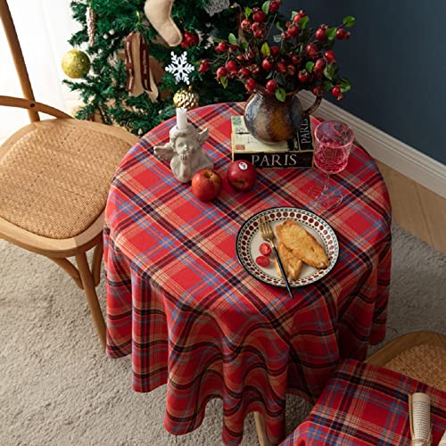 SASIGAYA Runde Tischdecke Weihnachten Tischdecke Vintage Karierte Tischdecke，Polyester-Baumwolle Waschbar für Weihnachts Party Küche Hochzeit Tischtuch Dekoration，Verschiedene Größen（Rot-150cm） von SASIGAYA